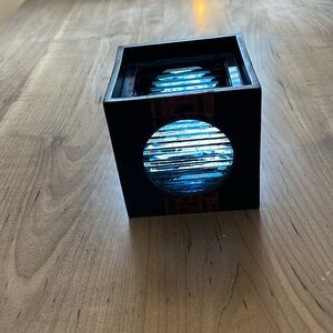 Candle/Votive Candleholder in Wood with Blue Glass. NWT. So beautiful!